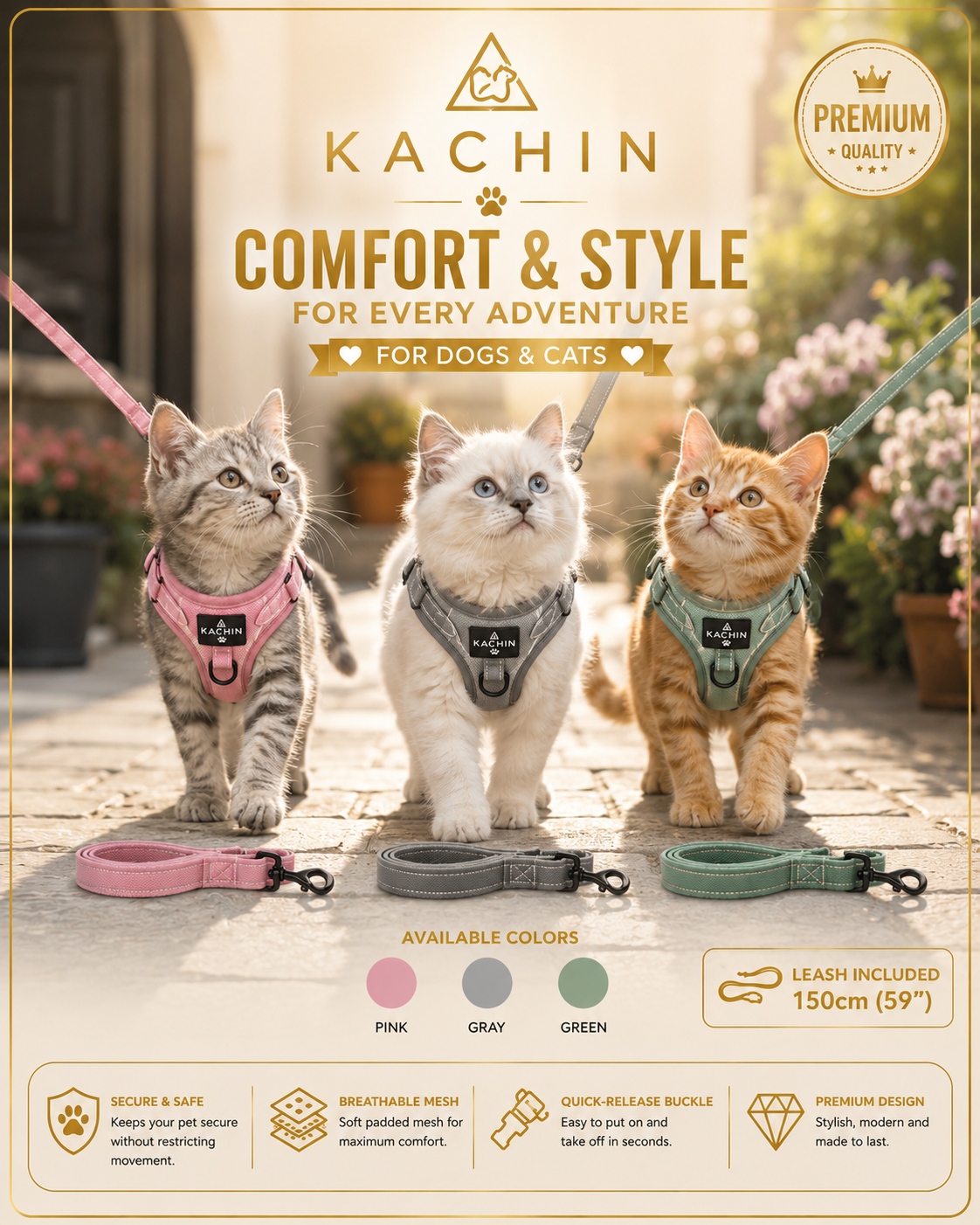KACHIN Comfort Fit Harness & Leash Set