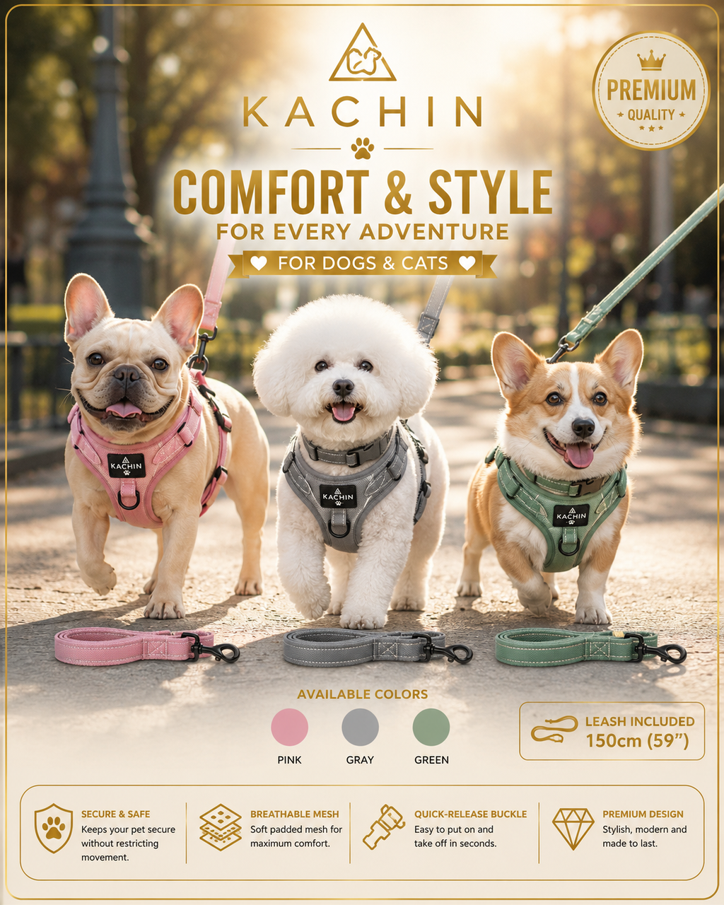 KACHIN Comfort Fit Harness & Leash Set