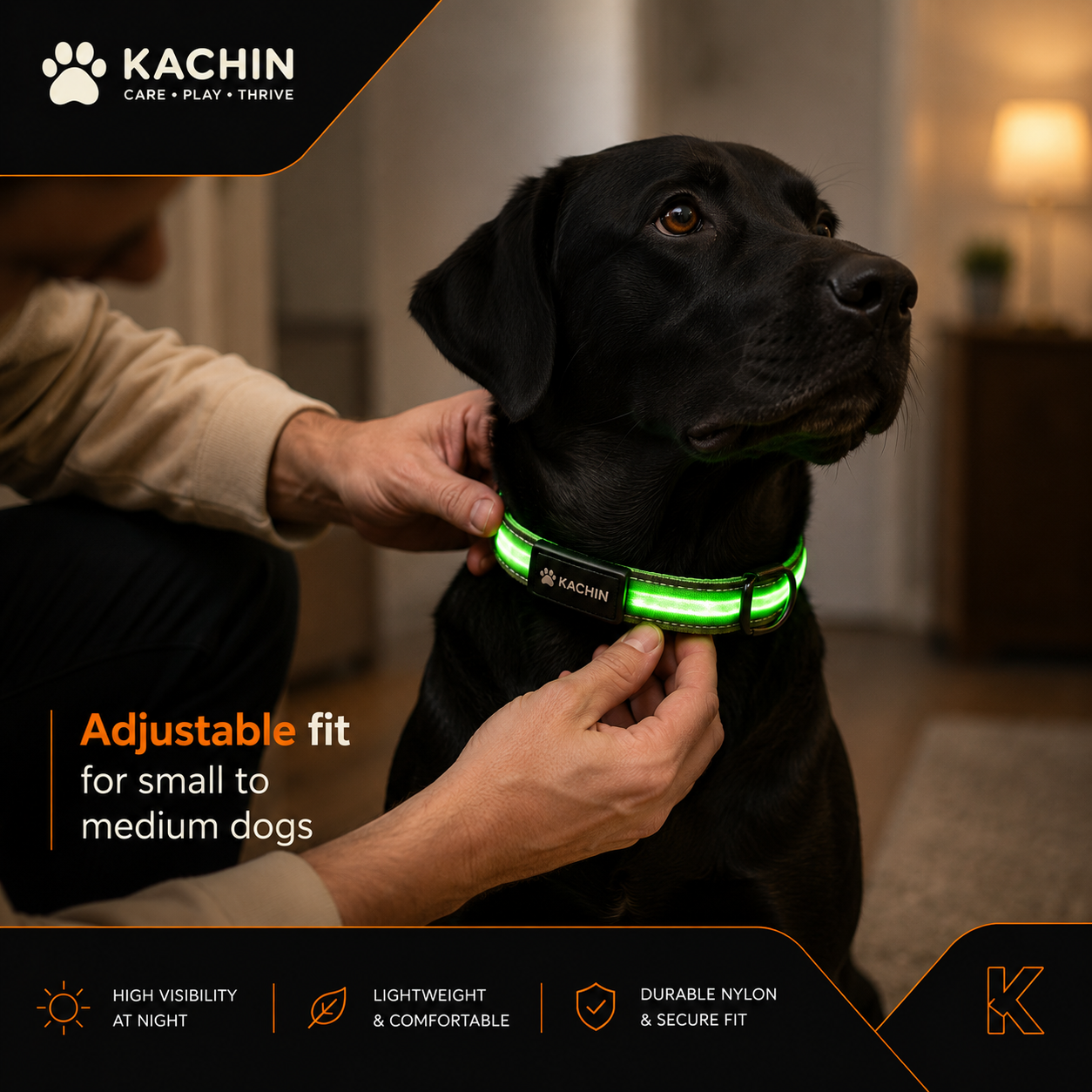 KACHIN Night Glow LED Dog Collar - Be Seen After Dark, Every Walk