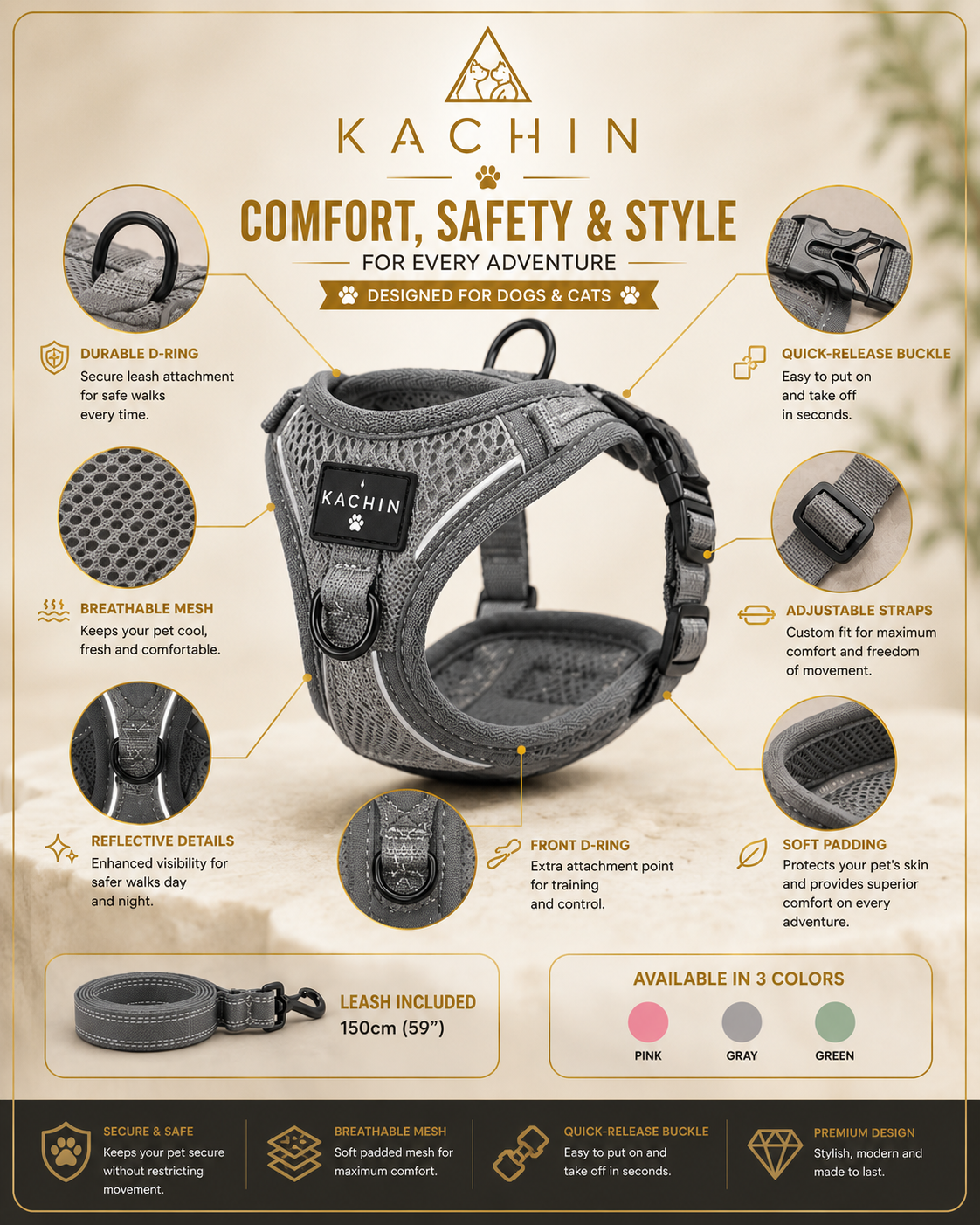 KACHIN Comfort Fit Harness & Leash Set