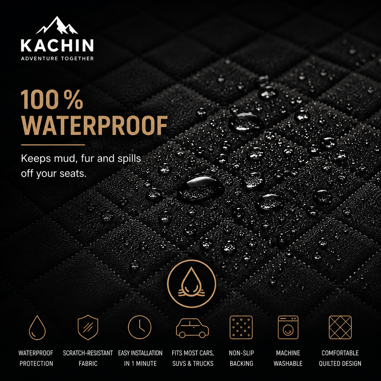 Scratch-resistant fabric close-up of KACHIN waterproof dog car seat cover