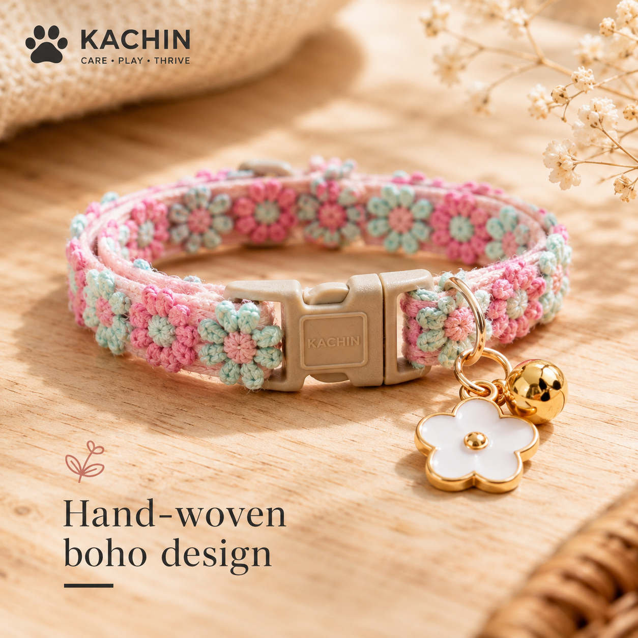 KACHIN Boho Cat Collar with Bell – Breakaway Safety & Boutique Style