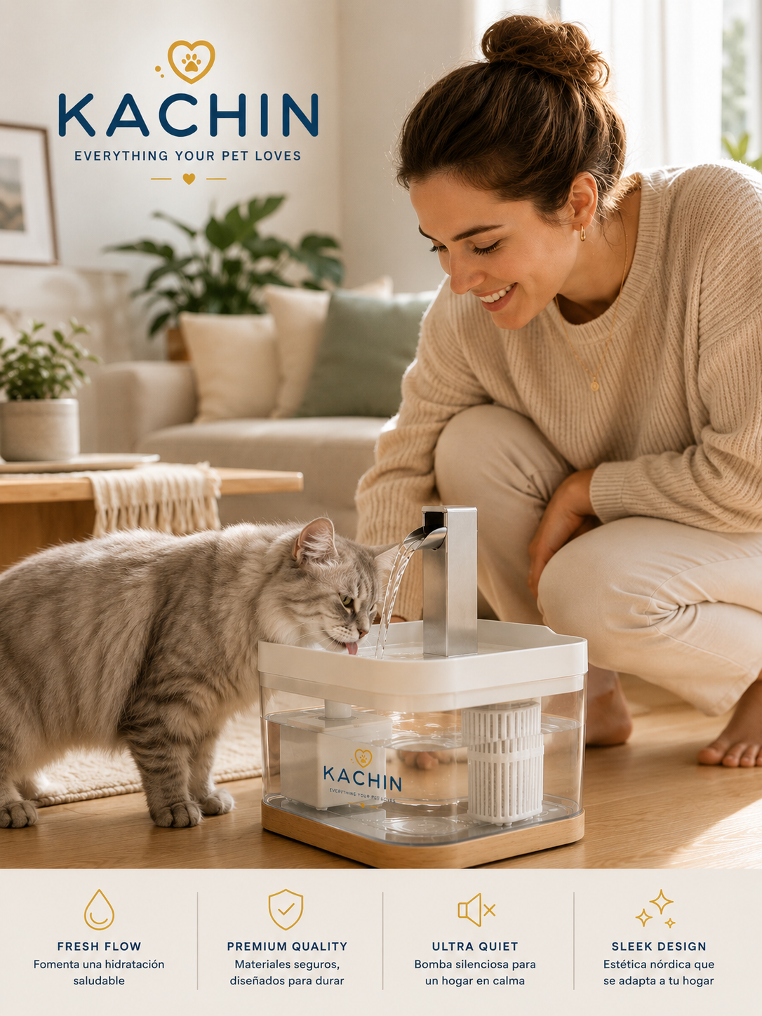 KACHIN Nordic Cat Water Fountain – Automatic Circulating Water for Better Hydration