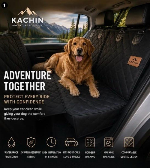 Waterproof dog car seat cover with universal fit installed on car back seat - KACHIN