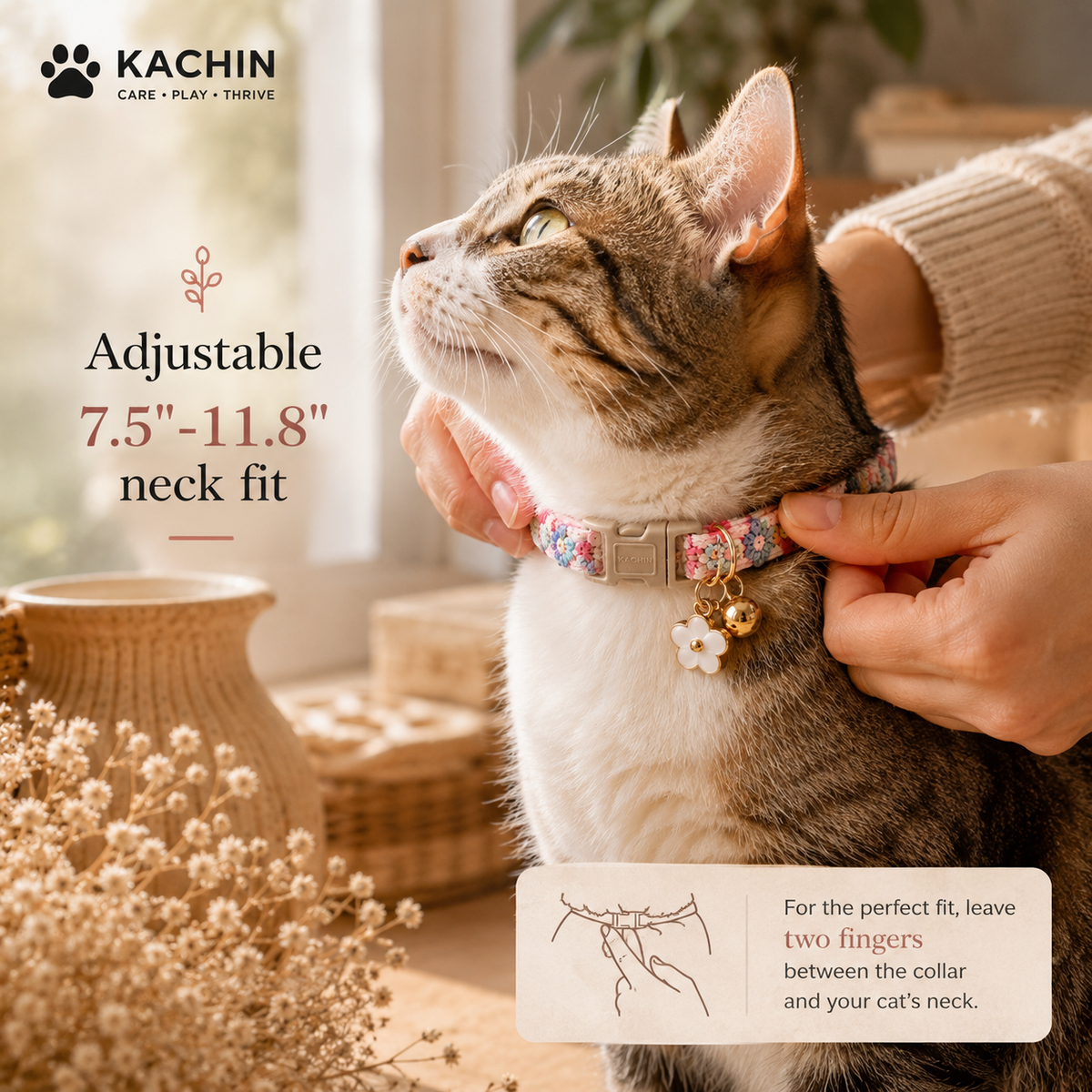 KACHIN Boho Cat Collar with Bell – Breakaway Safety & Boutique Style