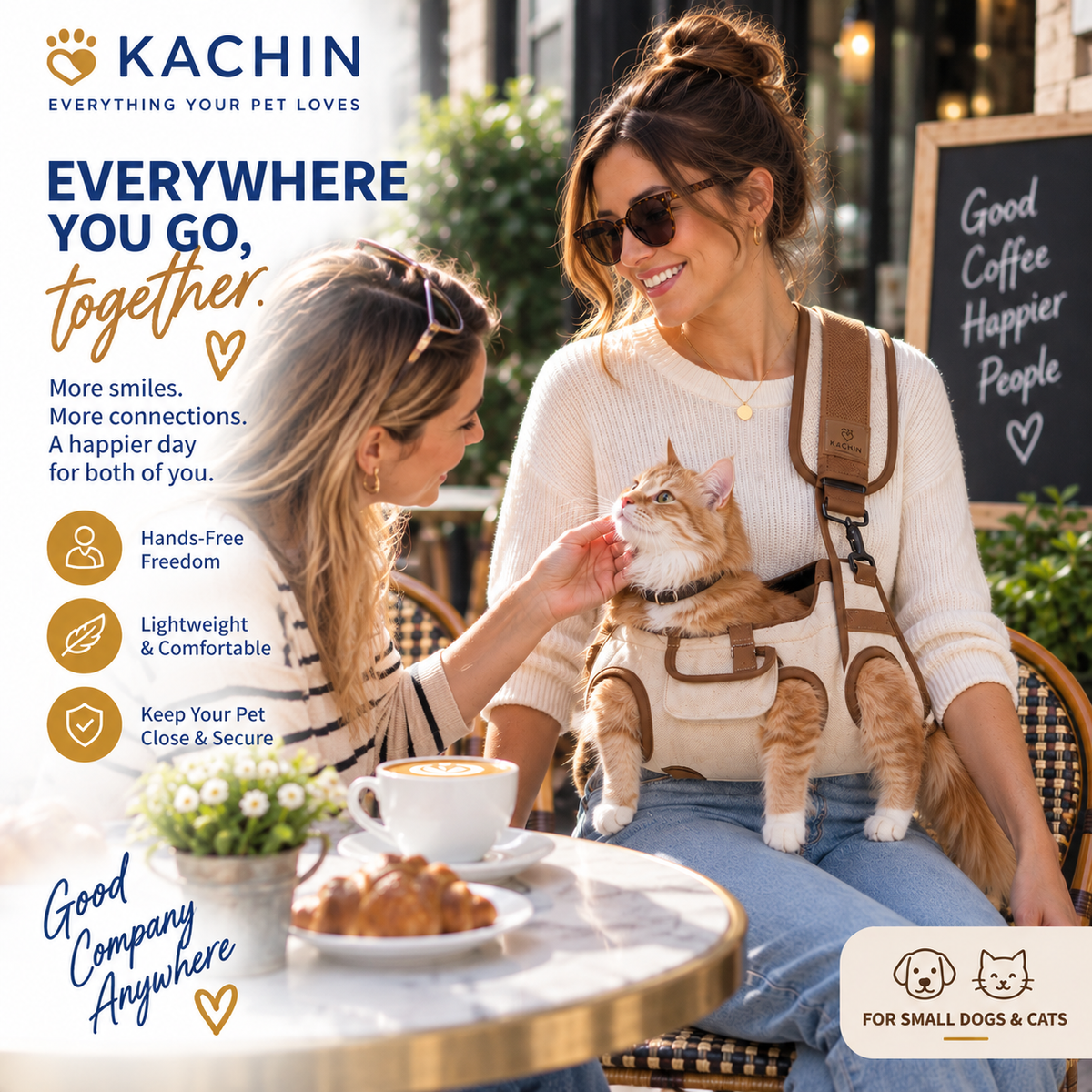 KACHIN Hands-Free Sling Pet Carrier - Secure, Close-to-You Comfort for Small Dogs & Cats