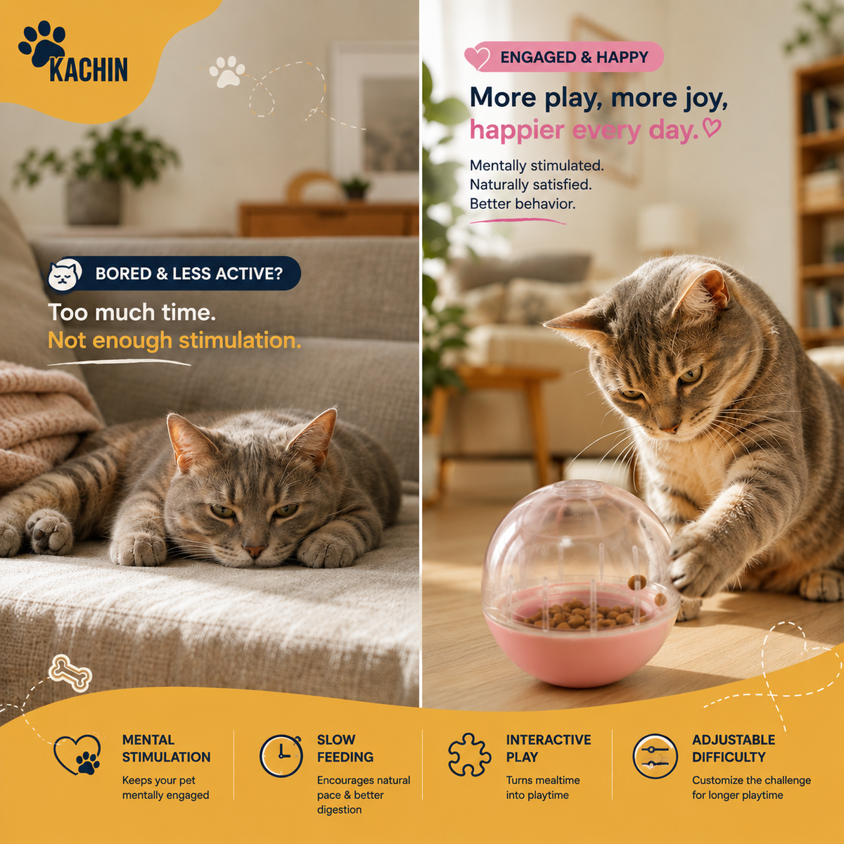 KACHIN IQ Treat Ball – Interactive Slow Feeder Puzzle for Dogs & Cats