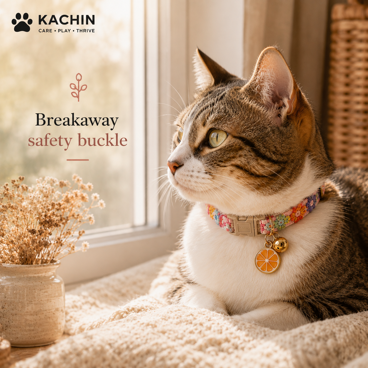 KACHIN Boho Cat Collar with Bell – Breakaway Safety & Boutique Style