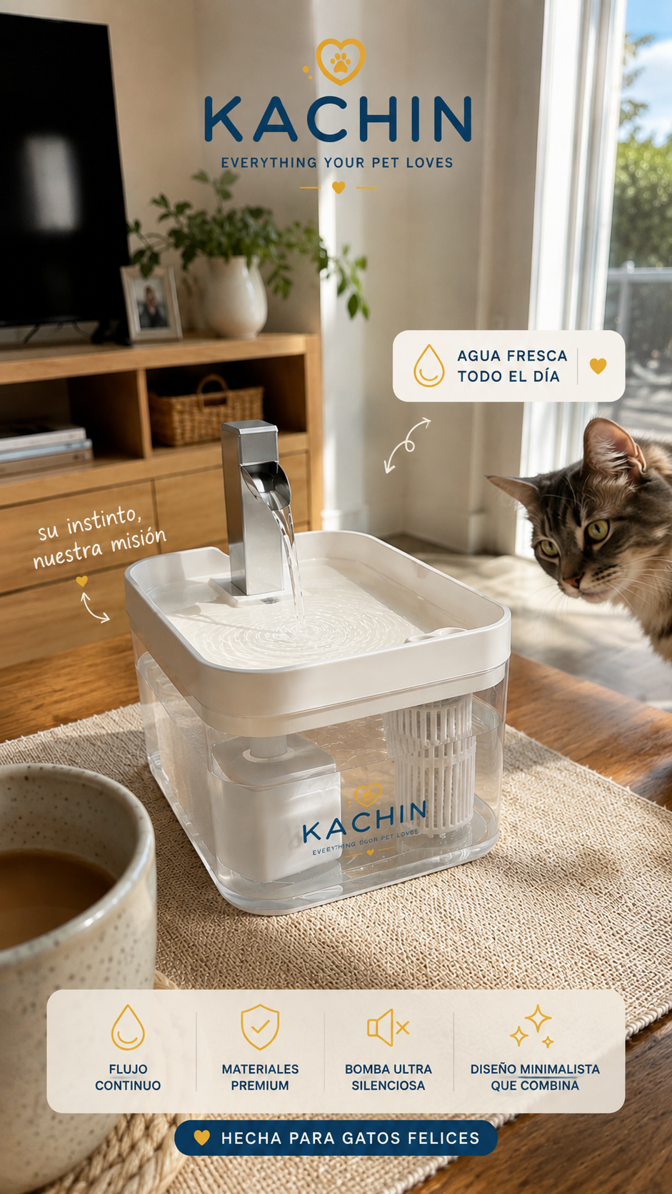 KACHIN Nordic Cat Water Fountain – Automatic Circulating Water for Better Hydration