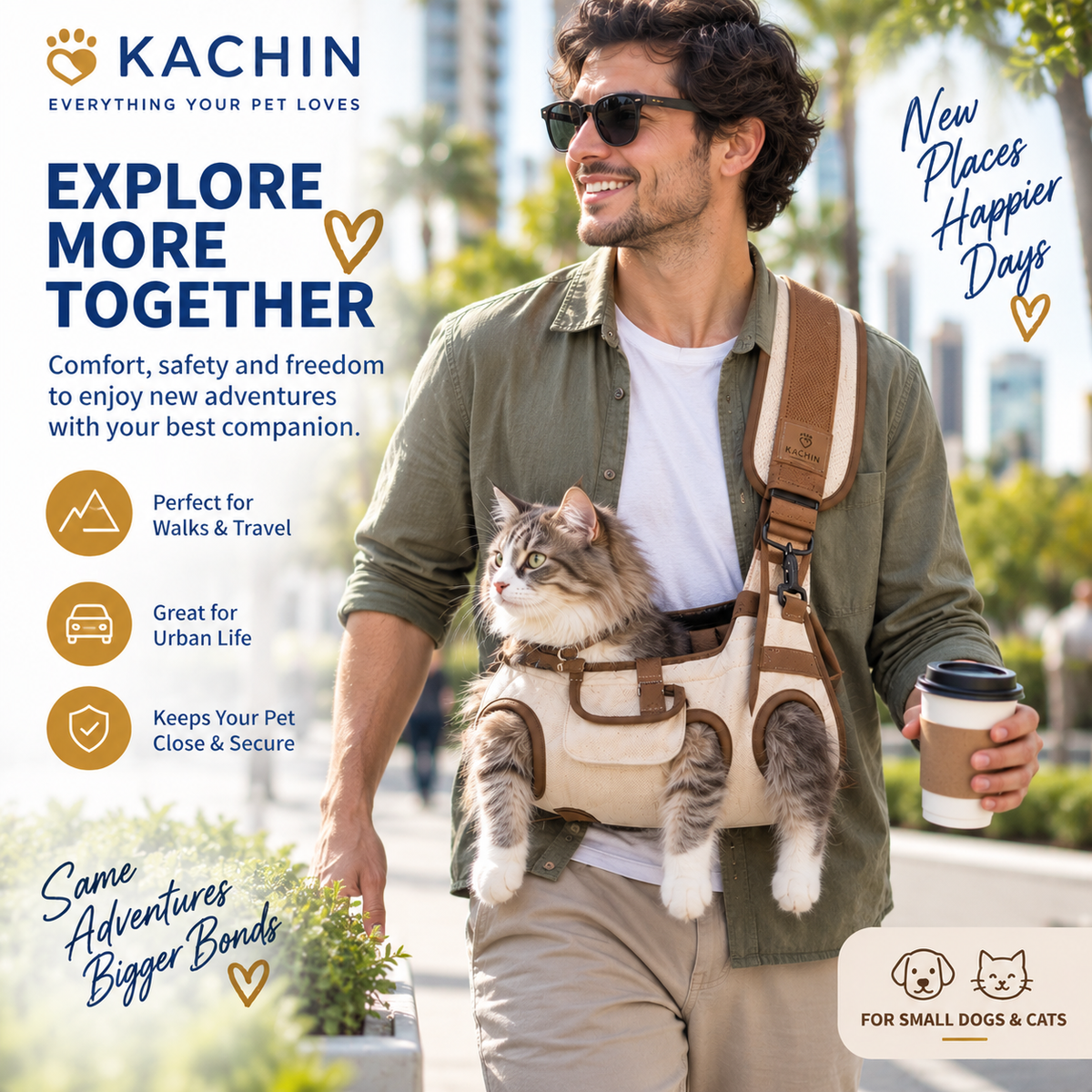 KACHIN Hands-Free Sling Pet Carrier - Secure, Close-to-You Comfort for Small Dogs & Cats