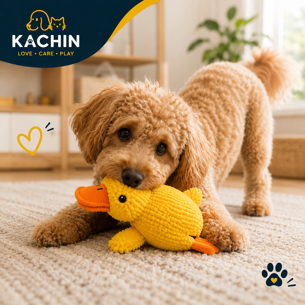 Stitching and fabric detail of KACHIN squeaky duck dog toy