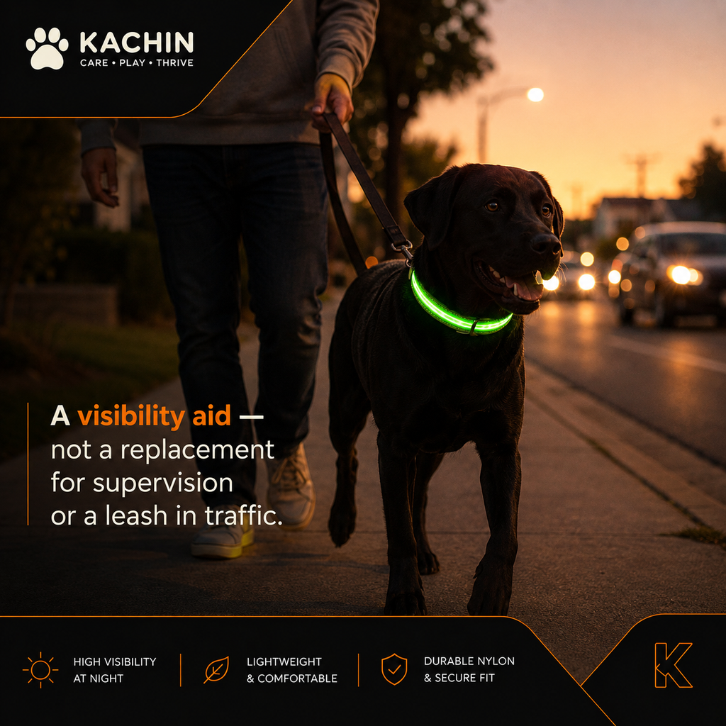KACHIN Night Glow LED Dog Collar - Be Seen After Dark, Every Walk
