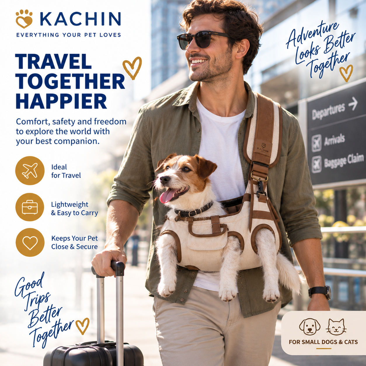 KACHIN Hands-Free Sling Pet Carrier - Secure, Close-to-You Comfort for Small Dogs & Cats