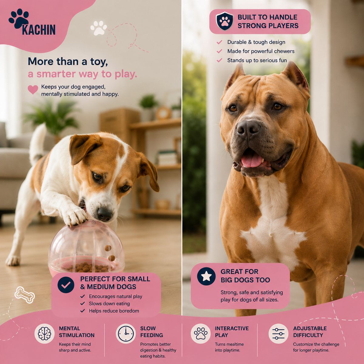 KACHIN IQ Treat Ball – Interactive Slow Feeder Puzzle for Dogs & Cats