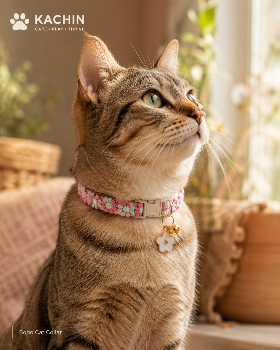 KACHIN Boho Cat Collar with Bell – Breakaway Safety & Boutique Style