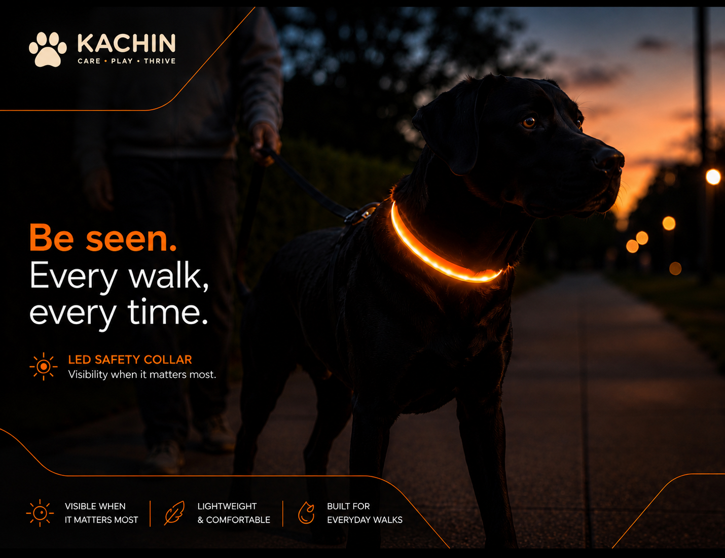 KACHIN Night Glow LED Dog Collar - Be Seen After Dark, Every Walk