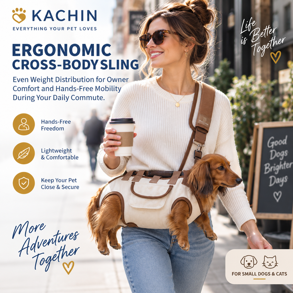 KACHIN Hands-Free Sling Pet Carrier - Secure, Close-to-You Comfort for Small Dogs & Cats