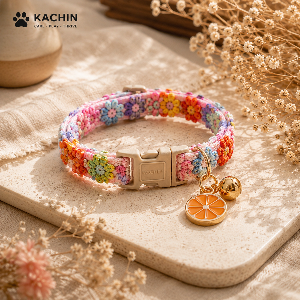 KACHIN Boho Cat Collar with Bell – Breakaway Safety & Boutique Style