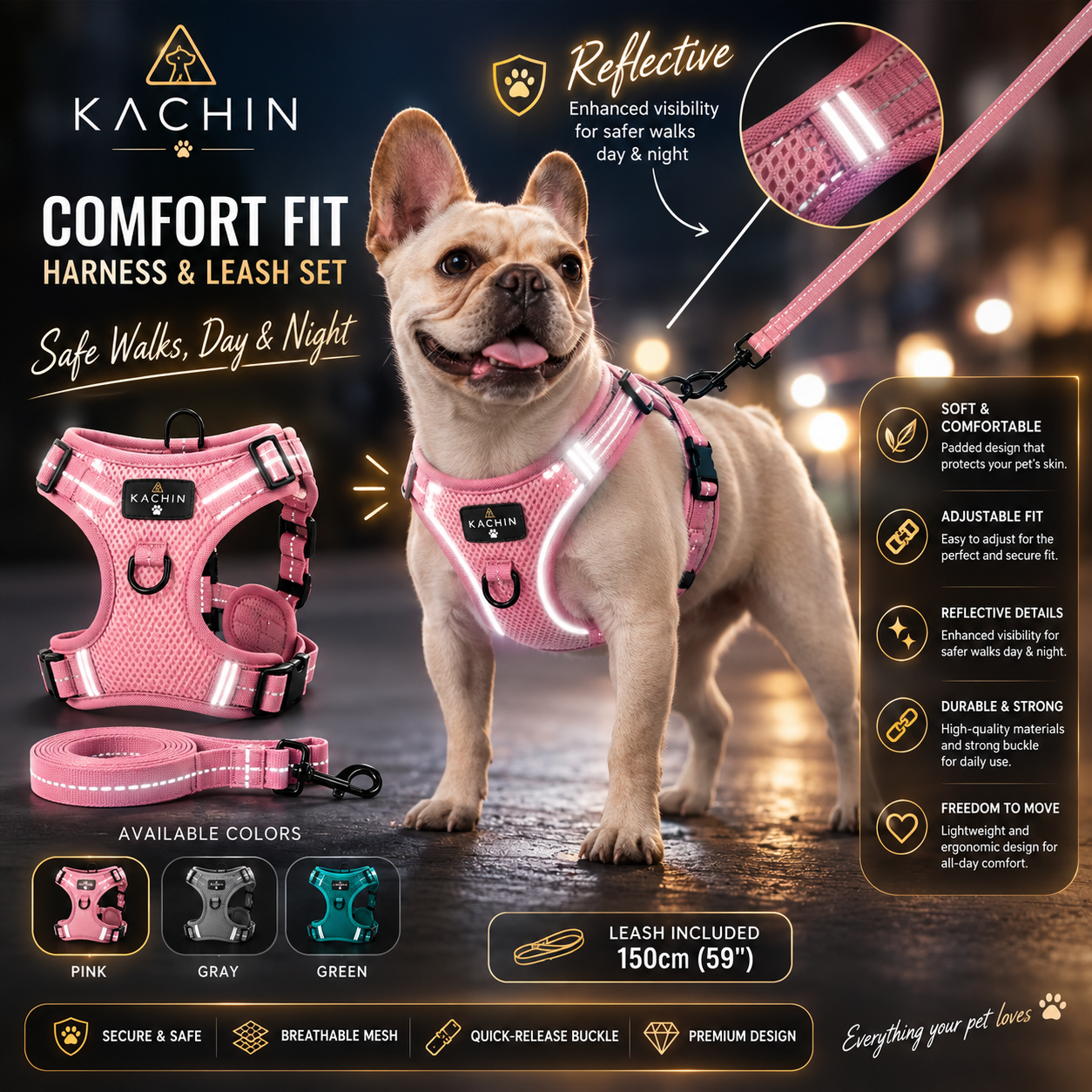 KACHIN Comfort Fit Harness & Leash Set