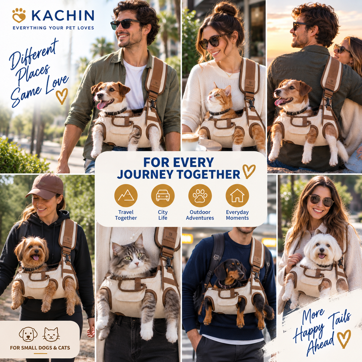 KACHIN Hands-Free Sling Pet Carrier - Secure, Close-to-You Comfort for Small Dogs & Cats